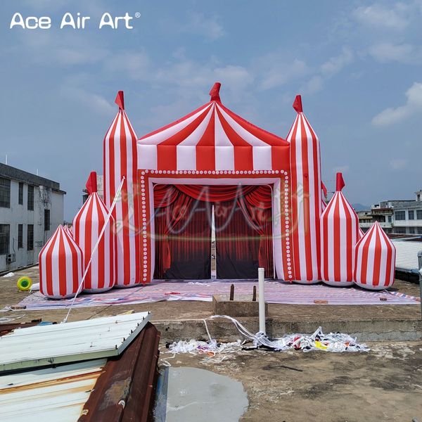 wholesale 8mW Red White Inflatable Circus Archway with Detachable Curtain - Event Stage Entrance Gantry