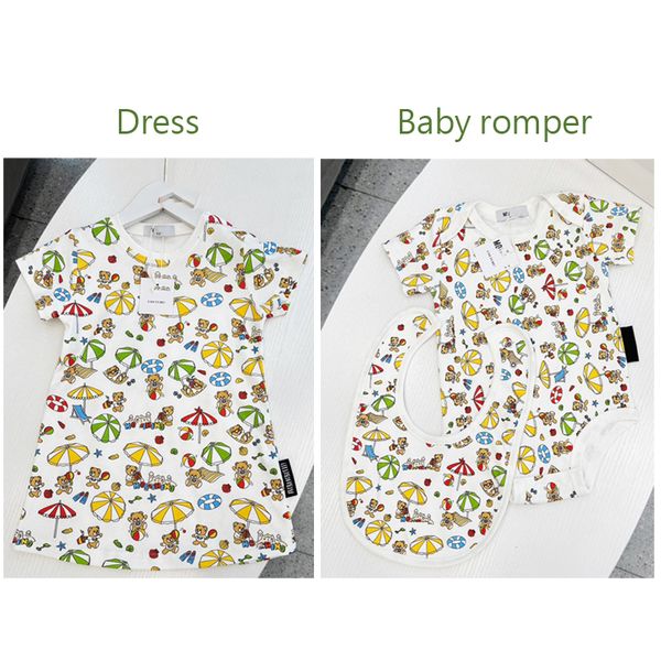 Designer Brand newborn jumpsuits toddler clothing Size 73-100CM girls Short sleeved dress Colorful Knight Pattern infant bodysuit 24May