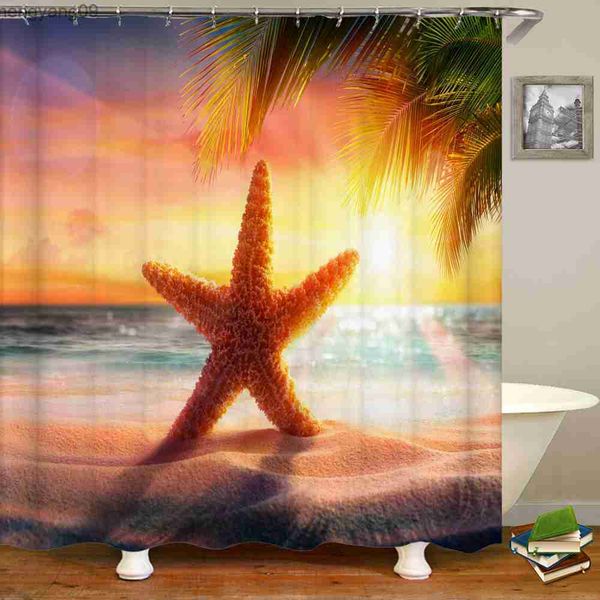 Shower Curtains 3D Shower Curtain Various Sunset Dusk Beach Scenery Seaside Printed Bathroom Curtain Waterproof Home Decor 180x180cm R230822