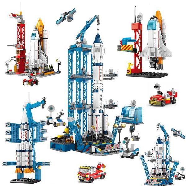 Space Rocket Launching Model Building Blocks City Aerospace Space Station Shuttle Ship Astronaut Bricks Toys Children Z241029