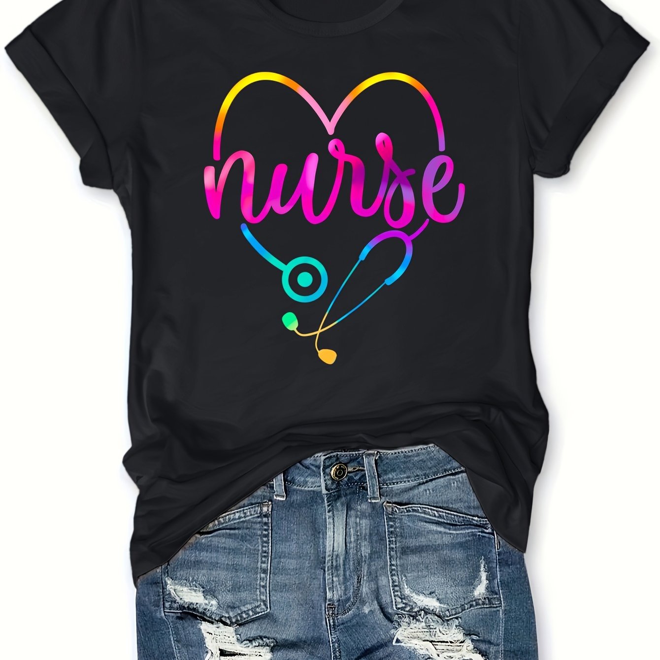 TEMU Nurse Letter Print Crew Neck T-shirt, Casual Short Sleeve T-shirt For , Women's Clothing