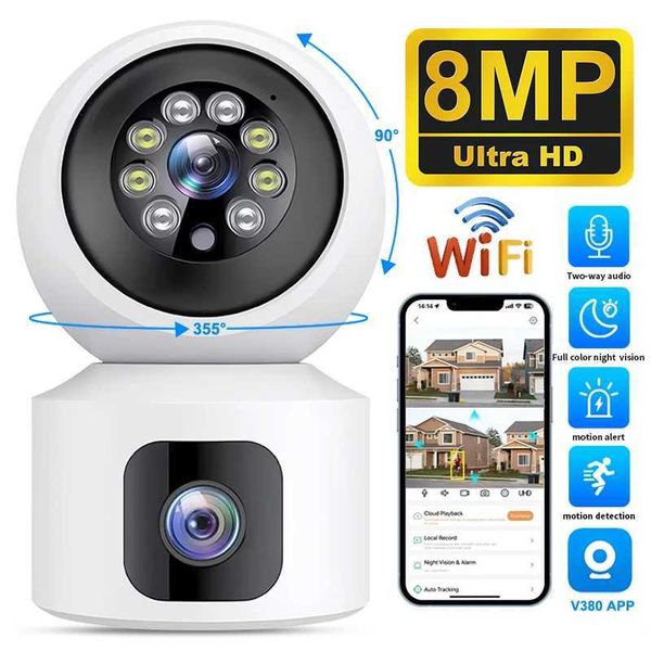 8MP WiFi IP Camera Dual Lens Dual Sn PTZ Auto Tracking CCTV Video Night Vision Surveillance Baby Monitor He Security Cam Z241224