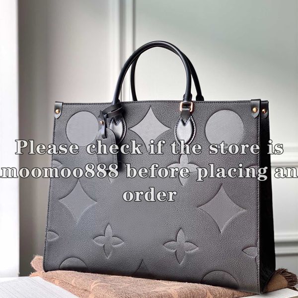 12A All-New Mirror Quality Designer Shopping Tote Bag MM GM Size Womens Genuine Leather Black Embossed Purse Luxurys Canvas Handbags Large S