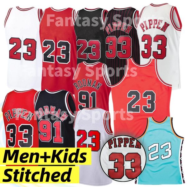 Basketball Retro #23 Red Jerseys Retro 91 Dennis Rodman Pippen 33 Throwback Youth Stitched Jersey Mens Boys Basketball shirts 1997-98 1996 a