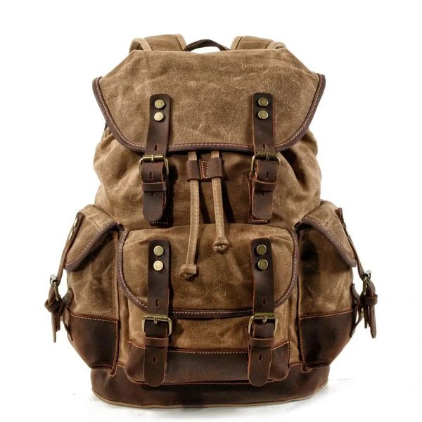 MUCHUAN Cotton Oil Wax Canvas Backpack Mens Large Capacity Vintage Waterproof Backpack 15 Laptops Daypacks Rivets bookbag 250120
