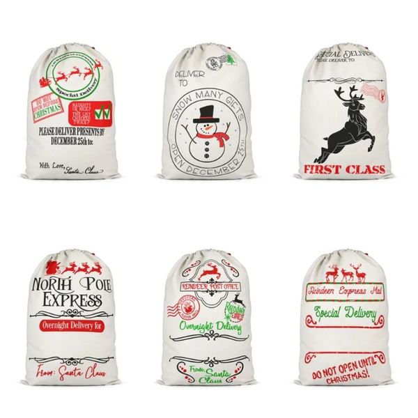 Christmas Snowman Santa Claus Gift Bag Boy Girl Party Drawstring Pocket Customize Greeting Present Candy Stockings 1010