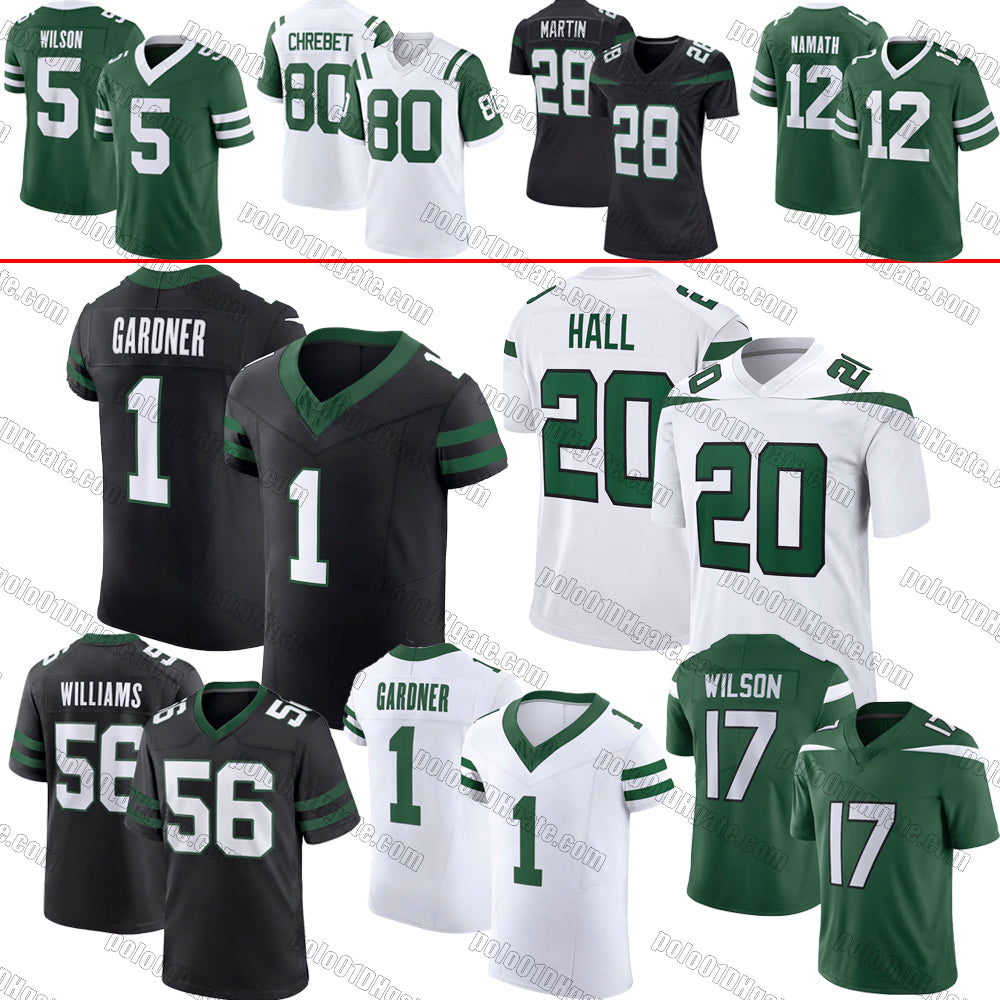 7 Justin Fields Football Jetss Garrett Wilson Ahmad Sauce Gardner Namath Breece Hall Quincy Quinnen Williams Braelon Allen Travis Joe Klecko Jersey