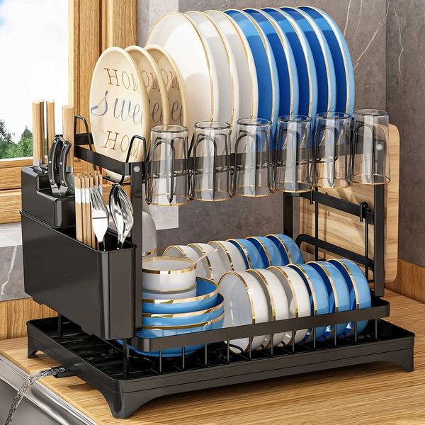 1 set utensil rack 2 layers of utensil drying rack kitchen utensil drying rack with drainage board and Utensil bracket used for kitchen coun