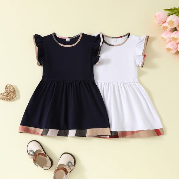2024 Summer dress Kids Designer Clothes Baby Girls Dress Famous Brand Teddy Bear Printed Cute Cartoon Short Sleeve Round Neck Skirt Clothing