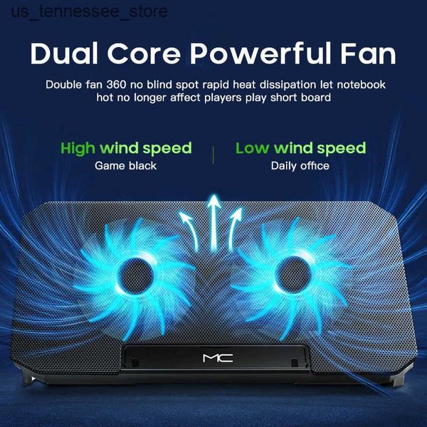 Laptop Cooling Pads Q100 17inch Gaming Laptop Cooler Fan Led Screen Two USB Port 2600RPM Laptop Cooling Pad Notebook Stand For Laptop J24112