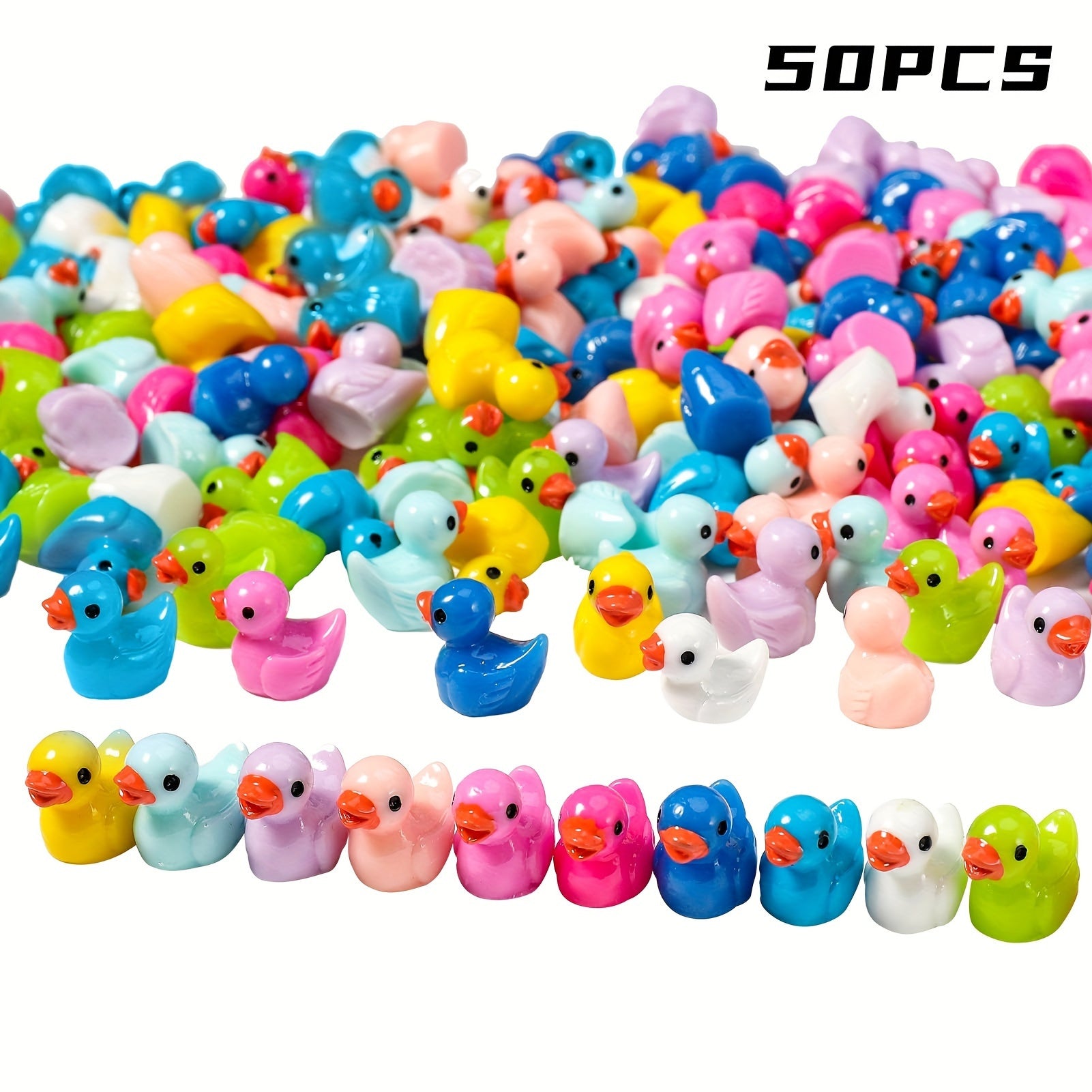 TEMU 50 Mini Duck Figurines- Made Of Resin, Multicolor, Home Decorative Ornaments For Indoor-outdoor Use. Miniature Landscapes, Aquariums, And Potted