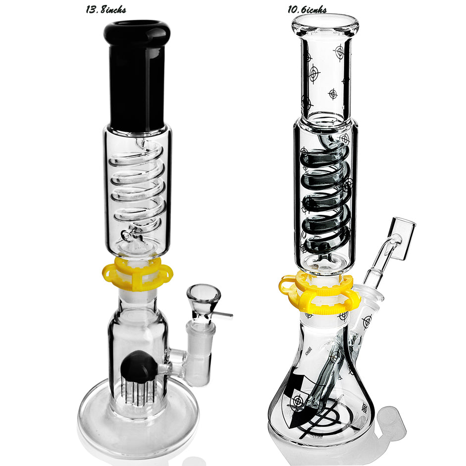 Straight Tube Glass Bongs Smoking Glasses Water pipes Hookahs Stereo Matrix Perc Oil Rigs Freezable Coil with clips 18mm joint