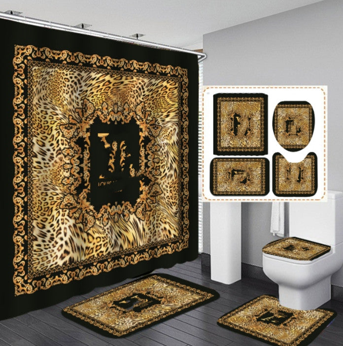 Cross-Border Bathroom Shower Curtain 3d Letter American Toilet Three-Piece Floor Mat Carpet Moisture-Proof Wholesale