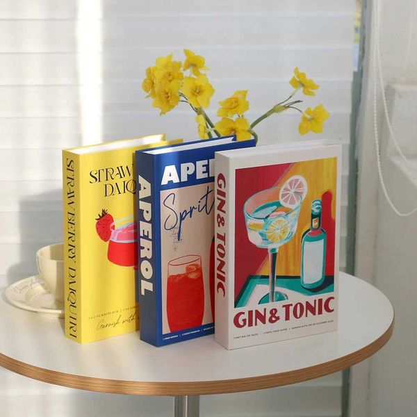 Aperol Cocktail Luxury Fake Books Decoration Coffee Table Decorative Books Club Villa Hotle Decoration Shooting Props Home Extra M240903