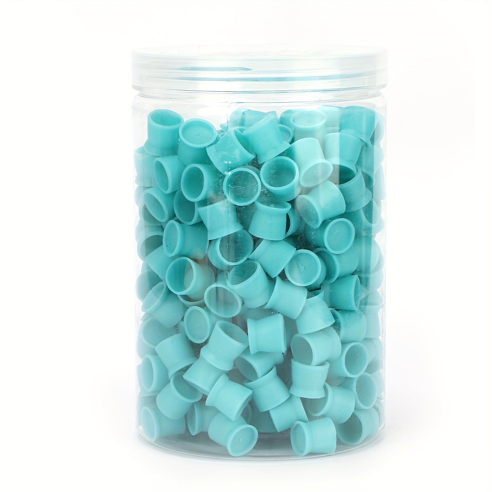 TEMU 300pcs Disposable Silicone - Turquoise, Soft & Non-toxic Pigment Holders For Eyebrow, Lip & Eye Tattoos, Easy & Storage In Transparent Plastic