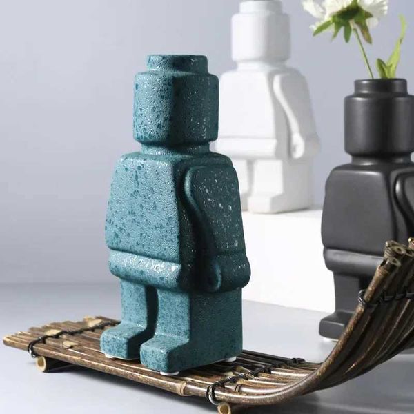 Vases Ceramic robot vase Nordic style flower pot modern indoor decoration white software decoration office desk decoration J240515