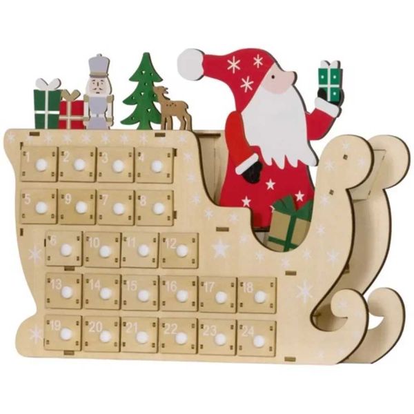 Santa Claus sled shape adds festive charm 24 day countdown drawer inventory with daily snacks and surprises W241008