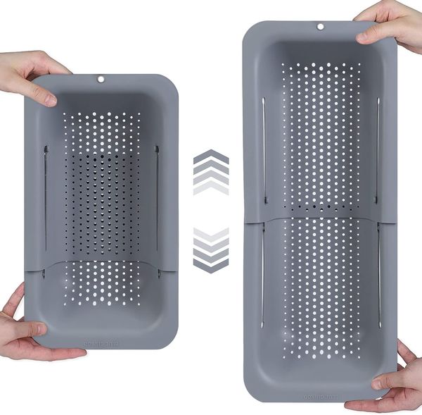 BLUE GINKGO Over the Sink Colander Strainer Basket - Wash Vegetables and Fruits, Drain Cooked Pasta and Dry Dishes - Extendable - New Home K