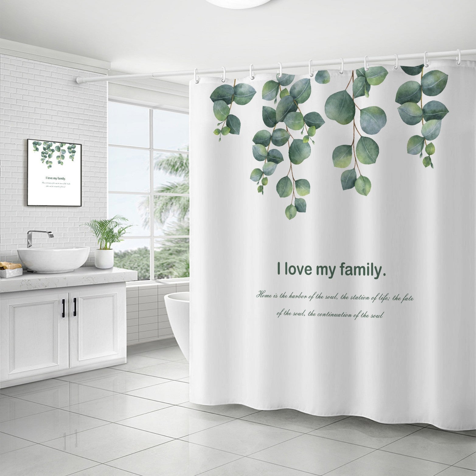 YL-37108 digital shower curtain cross-border plant flower waterproof polyester bathroom four-piece set dry and wet separation moisture-proof