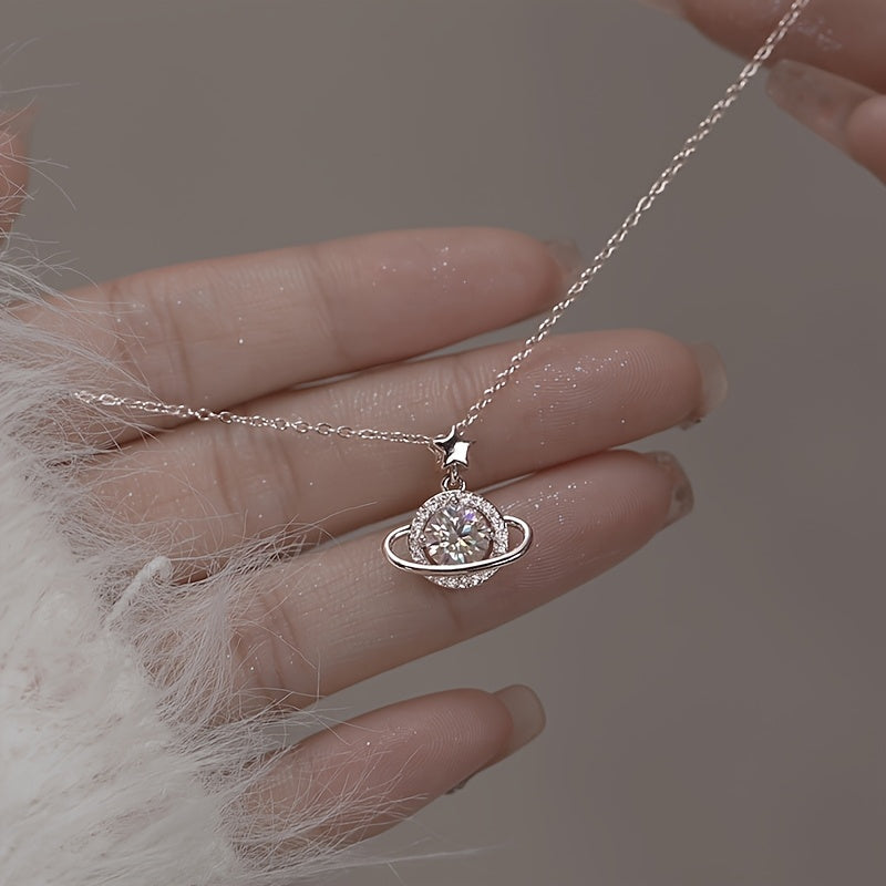 TEMU Elegant And Luxurious Universe Planet Necklace For Women With Zirconia Pendant, A Stylish And Exquisite Accessory For , Perfect As A Unique