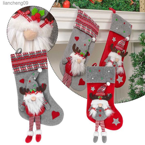 1pc New Year Christmas Stocking For Household Fireplace Xmas Tree Hanging Decoration For Children Candy Bag Gift Ornament L230620