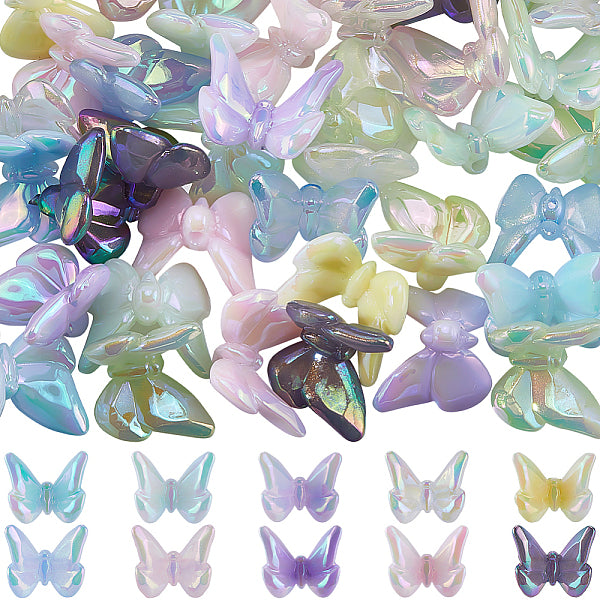 50 pièce de perles acryliques irisées arc-en-ciel à placage UV lumineux de 10 couleurs