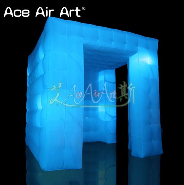Full White Wedding Inflatable Photo Booth Background Cubic Air Selfie Cabinet Party Tent With Foldable Curtains