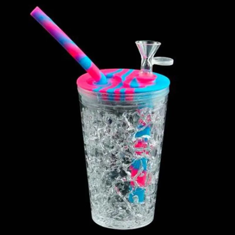 Bong water pipe Drink for smoke Cup Oil Rig Glass Herb Bubbler Silicone Colorful Pipes Recycler Hookah 1 Piece Smoke Shop