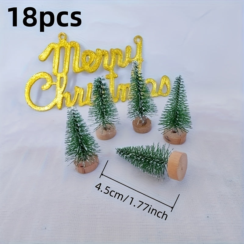 TEMU 18pcs Mini Christmas Trees - Artificial Plastic Snowy Pine Design, No Electricity Needed, Compact Tabletop Decor For Home, Office, Party,