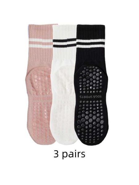 3 pairs of yoga socks medium strength socks pure cotton non slip silicone indoor suitable for Pilates wholesale of womens sports socks W2410