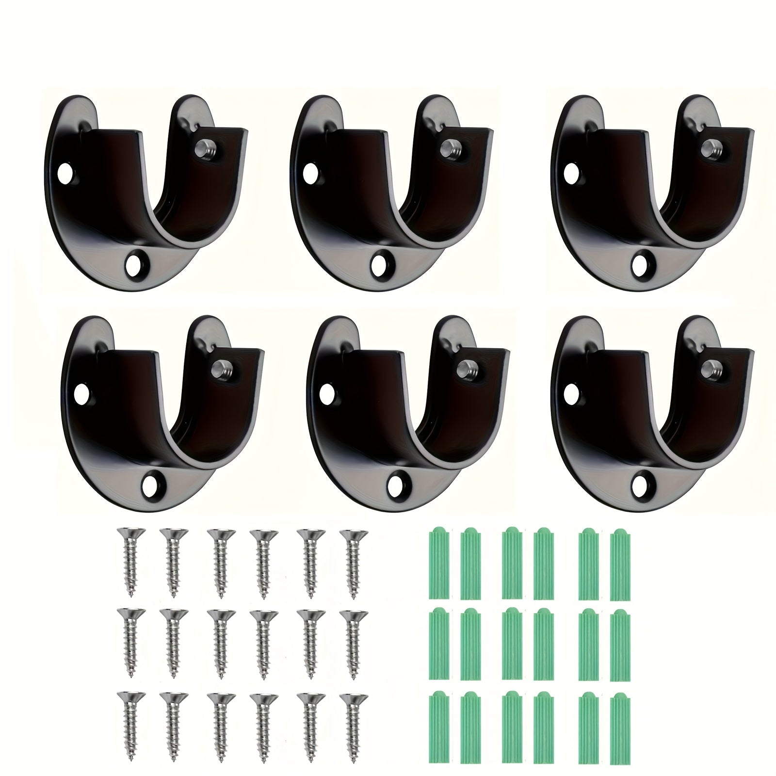 TEMU 2-4-6pcs Stainless Steel U Shape Closet Rod Bracket, 25mm, Black, For Closet Pole Sockets, Wardrobe Rail End Supports, Curtain Rail Holder
