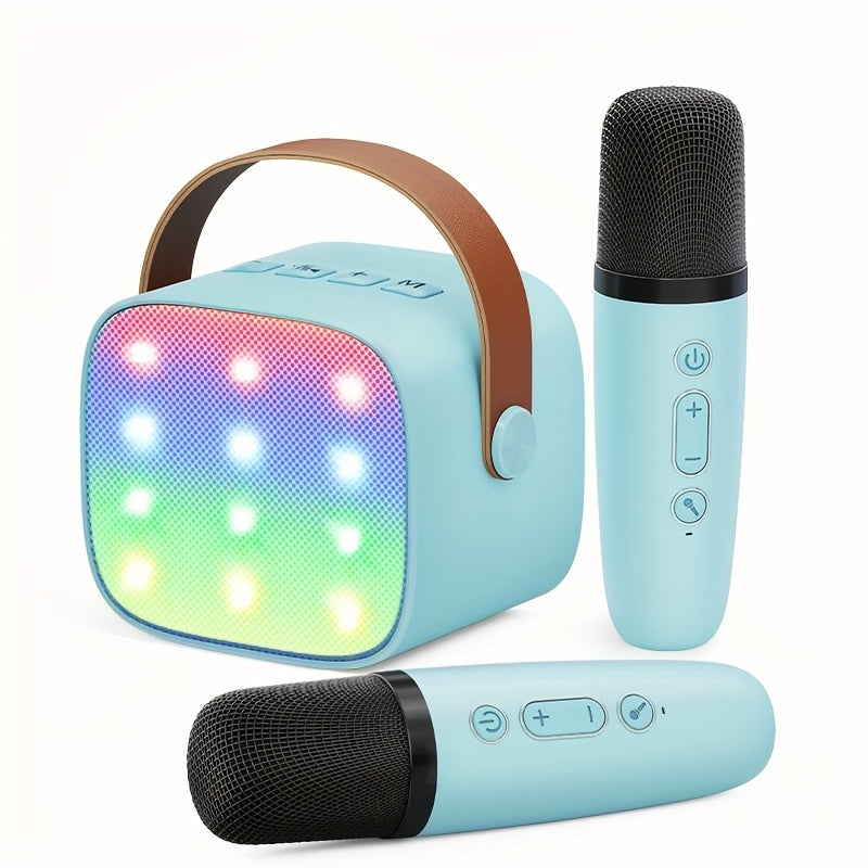 TEMU Bonaok, Portable Mini Karaoke Machine For Adults & Kids, Toy With 2 Wireless Microphones, Outdoor- Home Loudspeaker With Led Lights, Wedding,