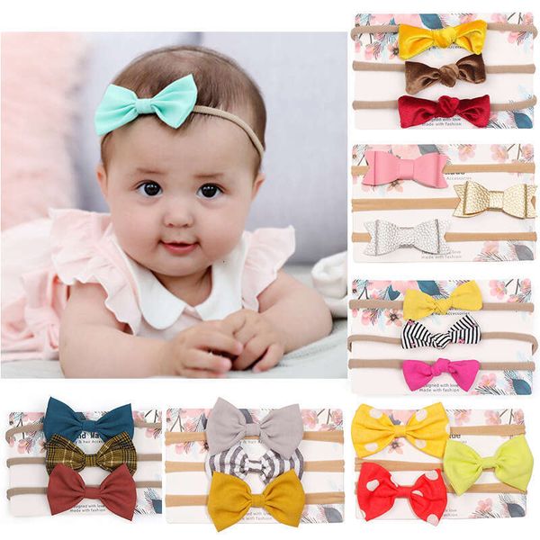 80527 Bow Nylon Traceless Small Strap Sweet Baby Fabric Headwear Children&#039;s Hair Accessories Set of 3