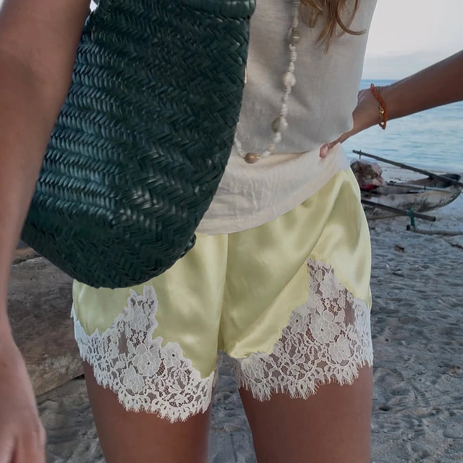 Y2k Women Silk Satin Shorts Lace Trim Patchwork Micro Mini Slip Shorts Low Rise Lingerie Pajamas Coquette Boxers Streetwear 250916