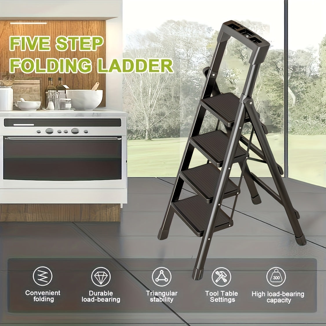 TEMU Foldable Ladder, Multifunctional Thickened Indoor Staircase, 3-level-4-level Metal And Plastic, Household Portable Step Staircase, Ladder And