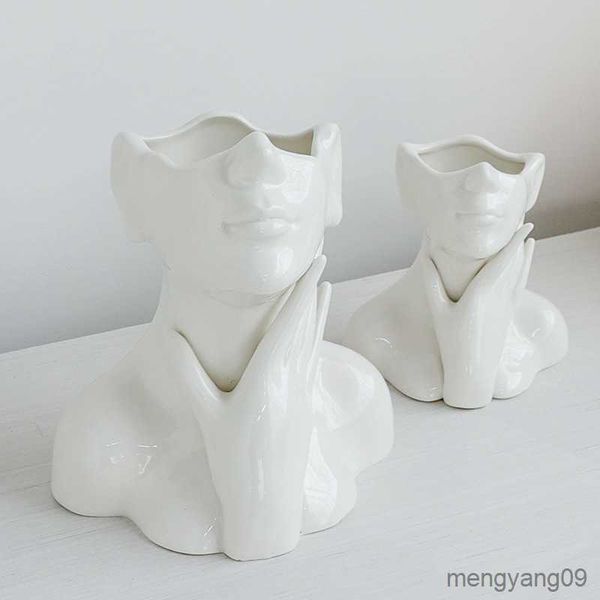 Planters Pots Bunga Gaya Nordik Pot Bunga Setengah Wajah Wanita Seni Kamar Tidur Tamu Desktop R230807