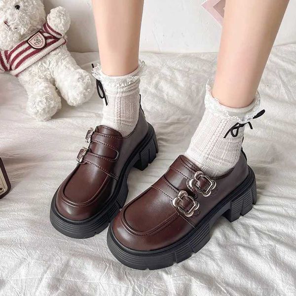 Womens Shoes 2024 Brand Loafers Womens High Heels Fashion Belt Buckle Office and Career Hot Sale Slip on Solid Platform HeelsC241012