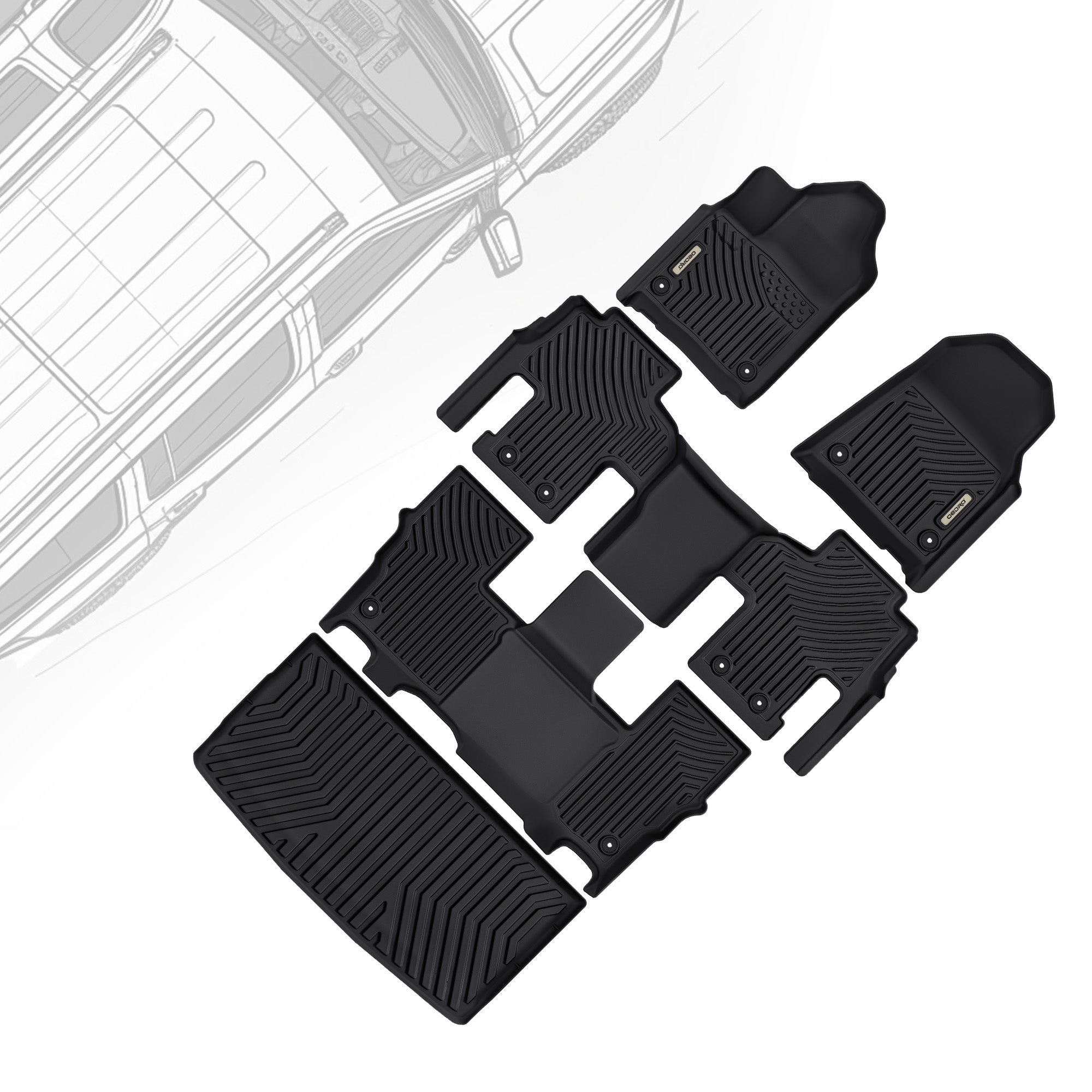 OEDRO® Floor Mats Full Cargo Liners Set Compatible with 2022-2025 Jeep Wagoneer (8 Passenger Model), Custom Fit TPE All-Weather Floor Liners, Black