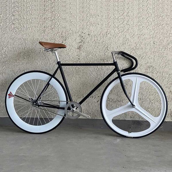 Bikes Ride-Ons 700C fixed gear bicycle fixed gear bicycle racing car 52CM single speed steel frame curved handle spoke wheel with dog mouth