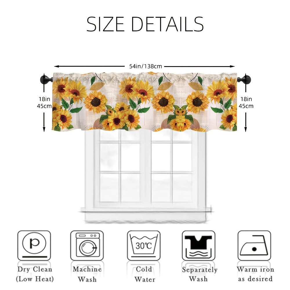 TEMU Sunflower Field Print Short Curtain - Style Polyester Valance With Rod Pocket, Ideal For Kitchen, Living Room, Bedroom, Decor, 54" X 18, Kitchen