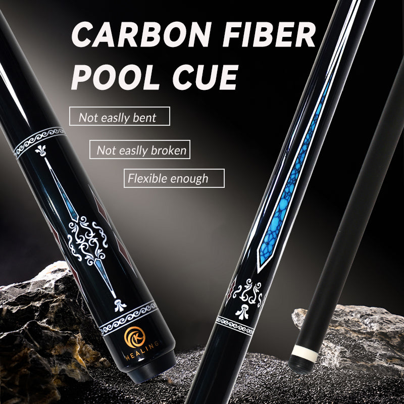 OKHEALING 1-2 Split Carbon Fibre Pool Cue Billiard Cue Stick Tip Diameter 12.5mm Radial Pin - 8 Teeth Joint Total Length 1474mm-58inch Weight 19Oz B