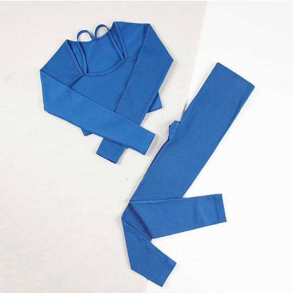 Yoga Outfit CHRLEISURE Women Seamless Yoga Suit Long Sleeve Fitness Top with Workout Leggings 2PCS Sports Set Gym Sportswear H241214