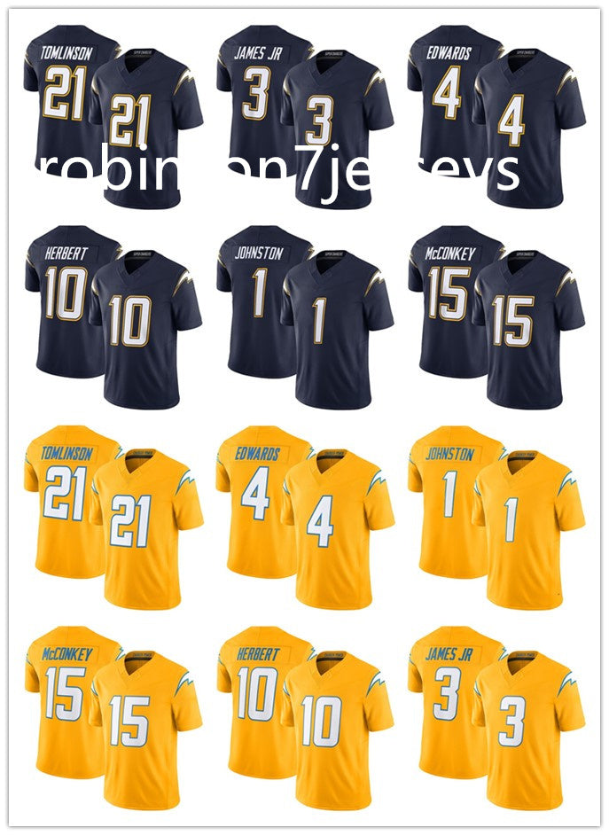 NFL Chargers Football Stitched Jersey 76 Joe Alt 15 Ladd McConkey 10 Justin Herbert 4 Taylor Heinicke 1 Quentin Johnston 3 Derwin James Jr. 21 LaDai
