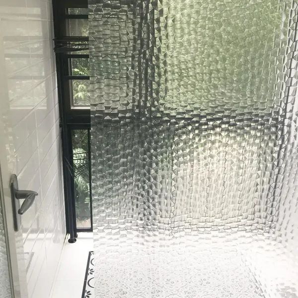 Waterproof 3D Bathroom Shower Curtain Transparent Bathroom Curtain with Hooks Thickened Bathing Sheer Wide Bath Curtain 250116