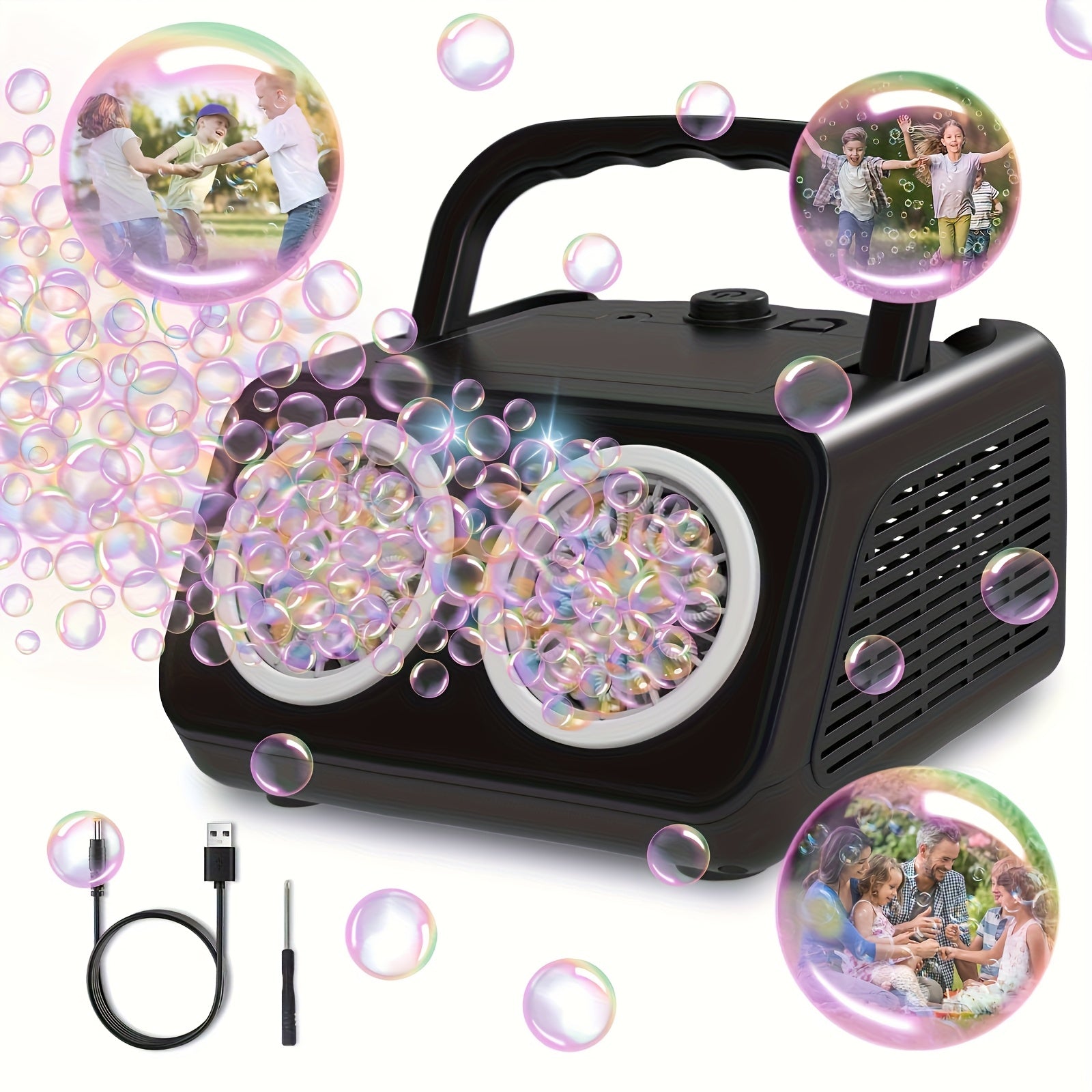 TEMU Automatic Bubble Machine, Bubble Blower With 2 Fans 20000+bubbles Per-min, Electric Bubble Toddlers, Operated By Batteries, With 10xbubble