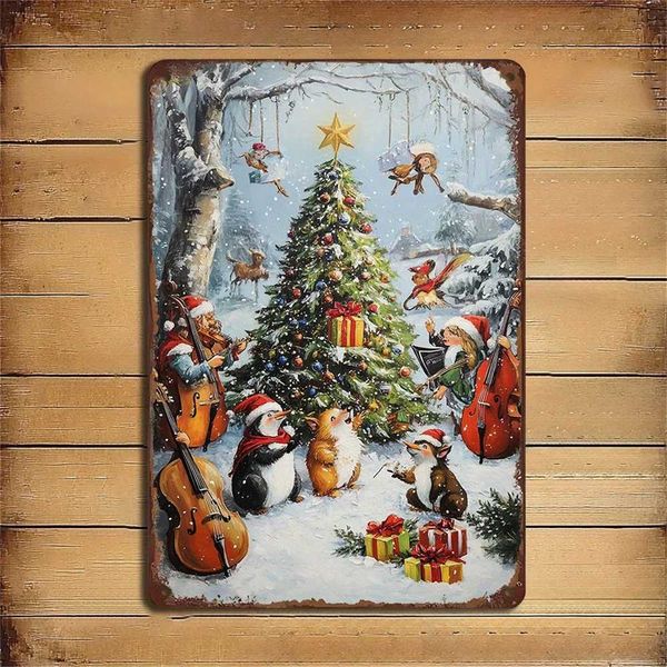 Christmas tree and forest animal iron wall decoration holiday metal countryside wall decoration is very suitable for holiday season Y250111