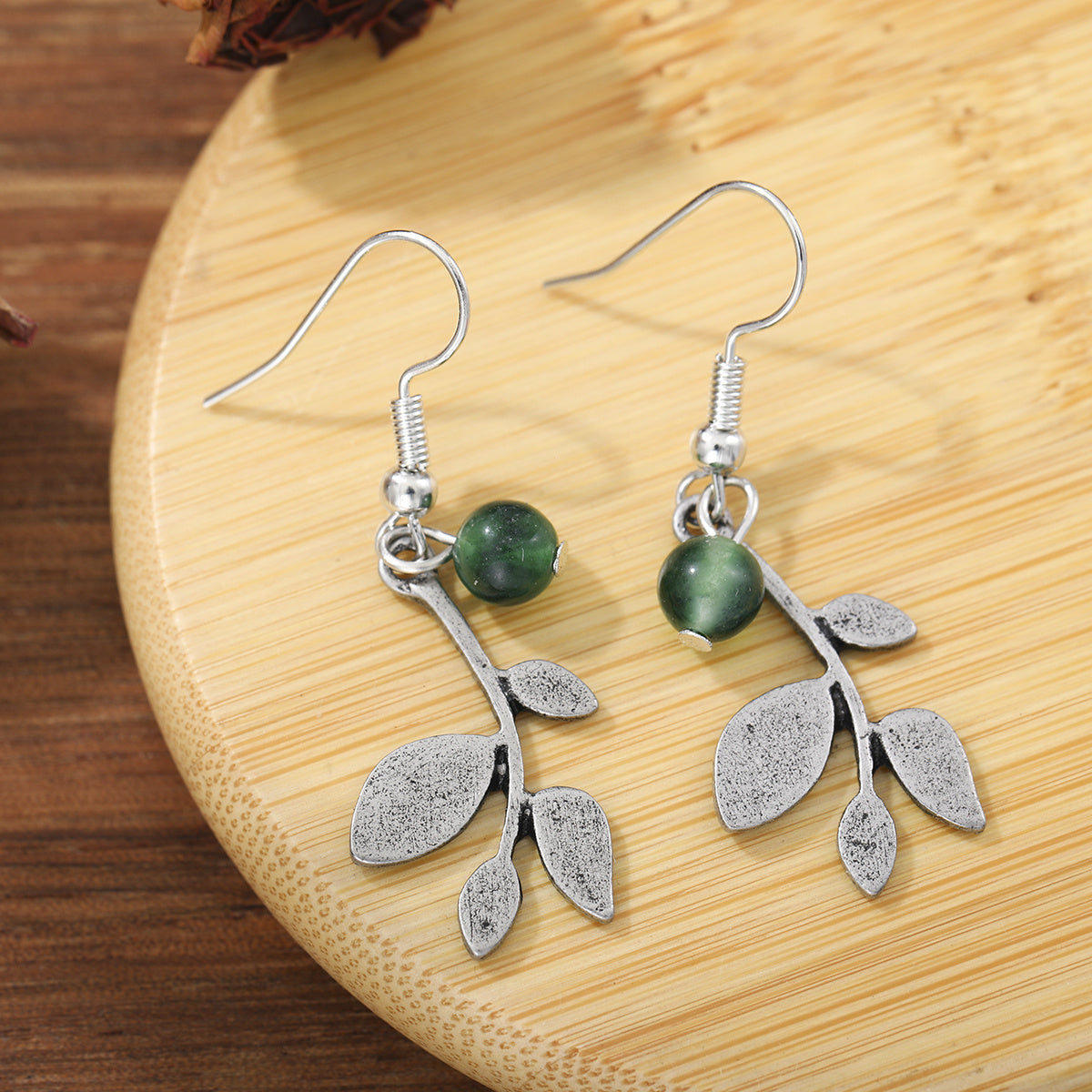 TEMU Bohemian Style Exquisite Branch And Leaf Design Beaded Synthetic Zirconia Earrings For Women - Trendy Versatile Party & Casual Attire