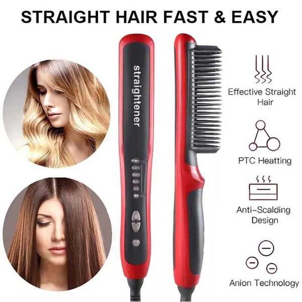 2-in-1 hair straightener comb curling brush hair styling tool electric comb smoothing hair styling tool W240904