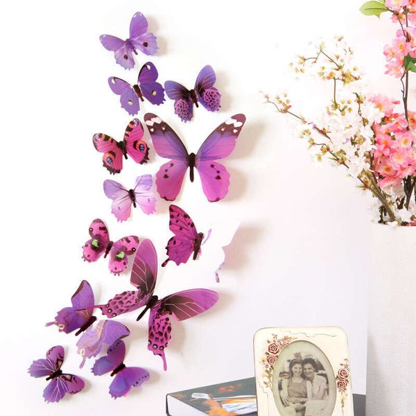 12pcs 3D Wall PVC Simulation Stereoscc Butterfly Mural Sticker Fridge Magnet Art Decal Kid Room Home Decor FY8919 0905