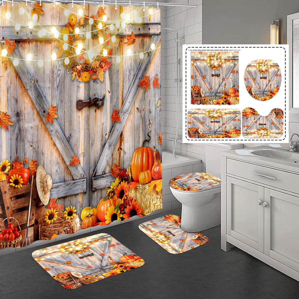 YL-37339 3D HD digital printing polyester waterproof and mildew-proof shower curtain set